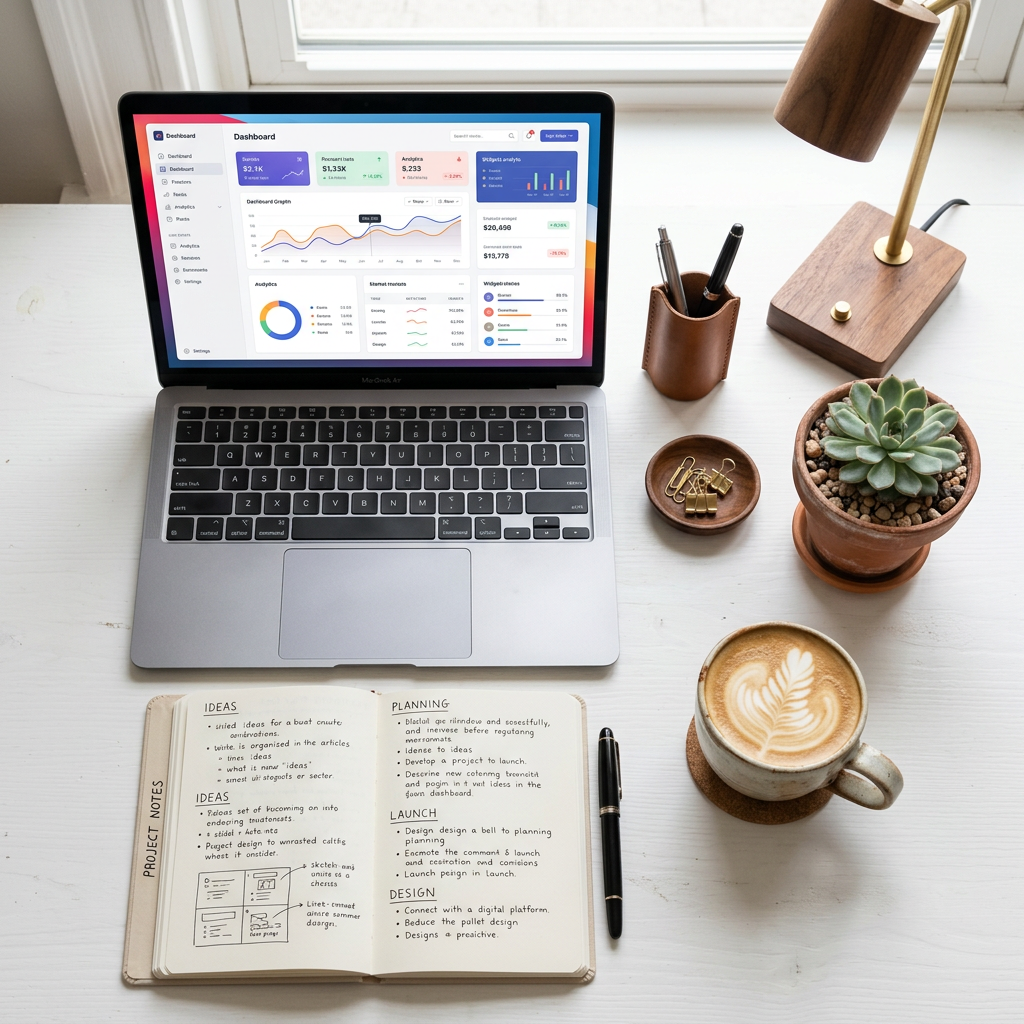 Minimalist workspace flat lay